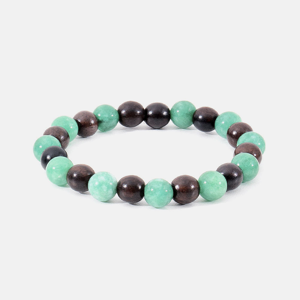 Pulsera elástica bolas de ébano y jade