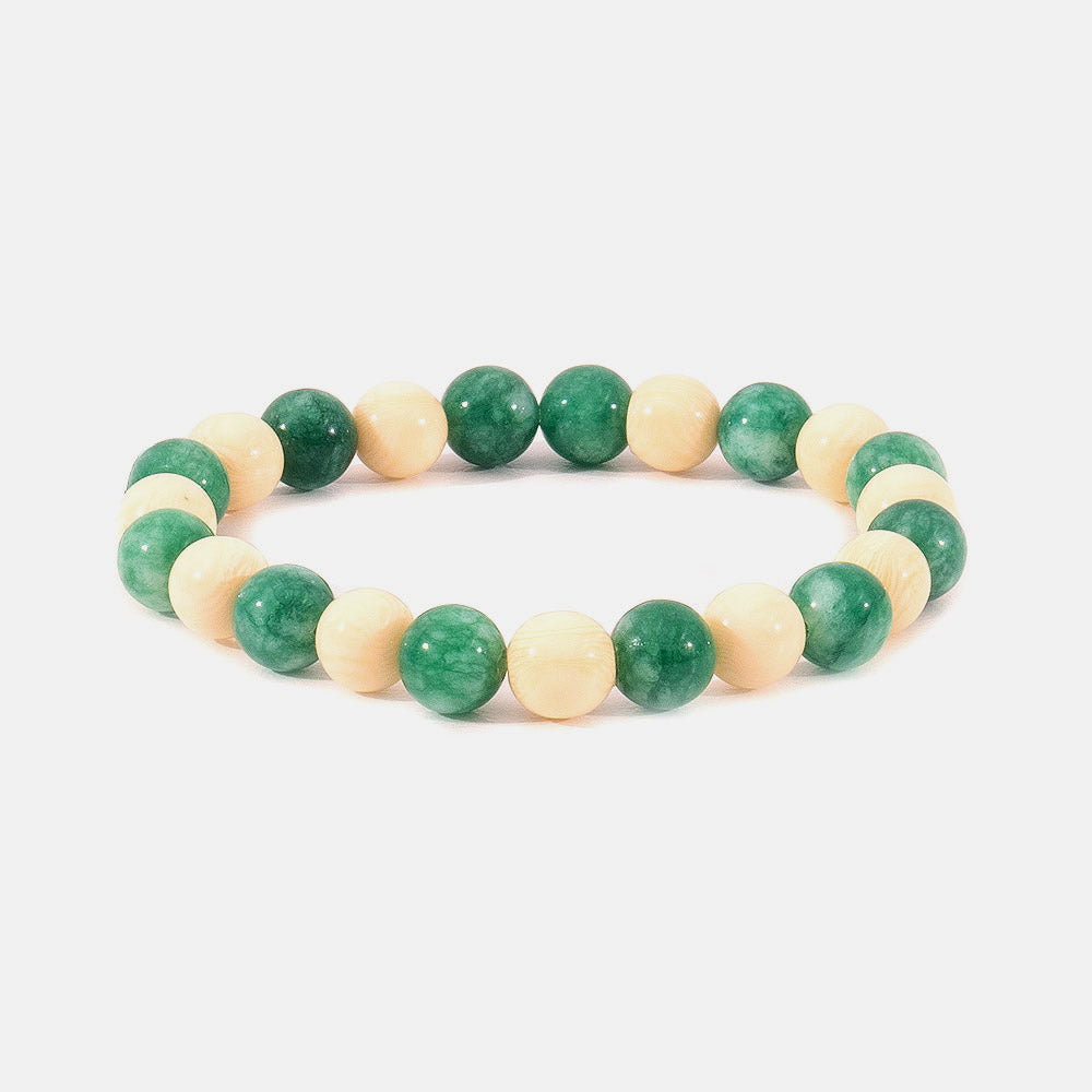 Pulsera elástica bolas de hueso y jade